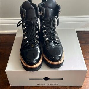 Marc Fisher Glossy Black Lace-Up Boots